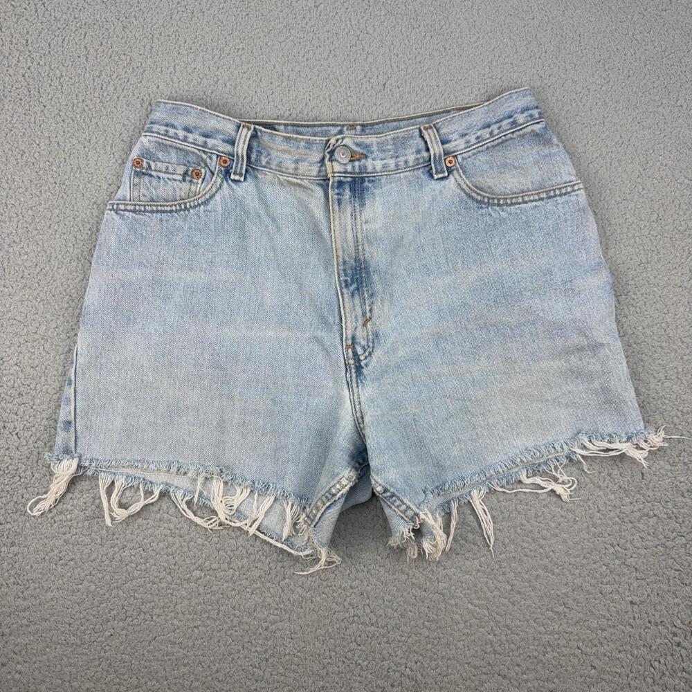 Vintage Levi's 550 Shorts Mens 34 Blue Light Wash Denim Cutoff Frayed 90s